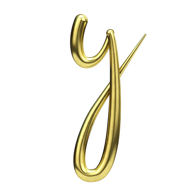 Letter Y gold handwritten script font 3D Rendering