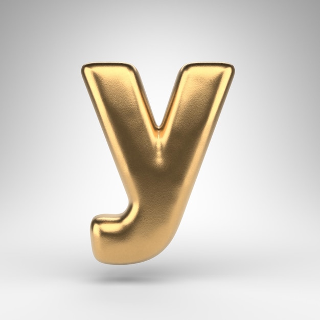 Letter Y kleine letters op witte achtergrond. Gouden 3D-letter met glanzende metalen textuur.