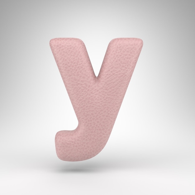 Letter Y lowercase on white background. Pink leather 3D rendered font with skin texture.