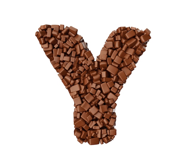 Letter Y made of chocolate Chunks Chocolate Pieces Alphabet Letter Y 3d illustration