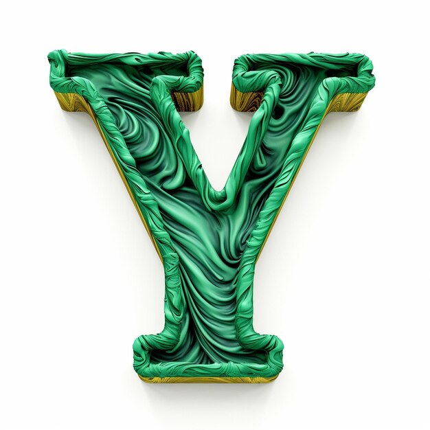 Photo letter y made of green silk fiber on white background generative ai