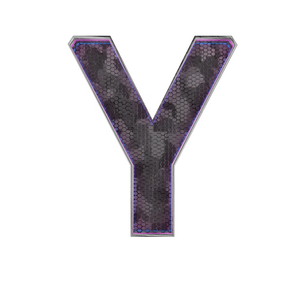 Letter Y Metallic futuristic font with blue neon lights 3d render