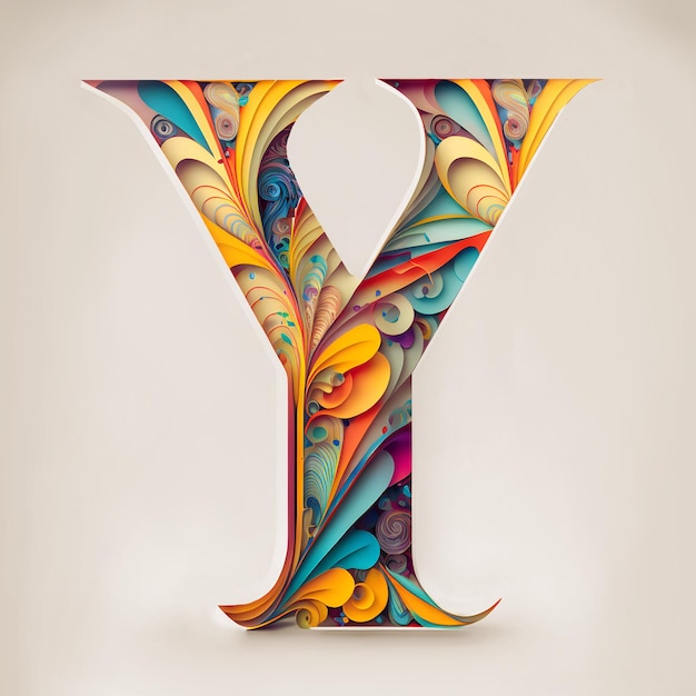 Photo letter y papercut floral generative ai illustration of abc alphabet typography