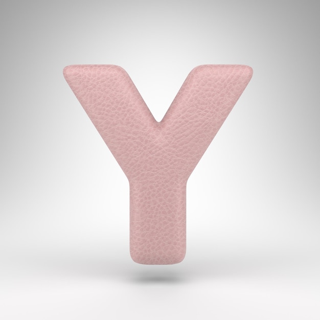 Letter Y uppercase on white background. Pink leather 3D rendered font with skin texture.