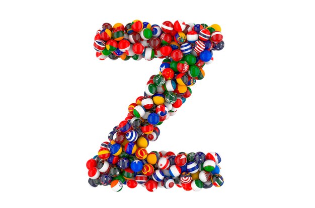 Letter Z from flags of different countries 3D rendering