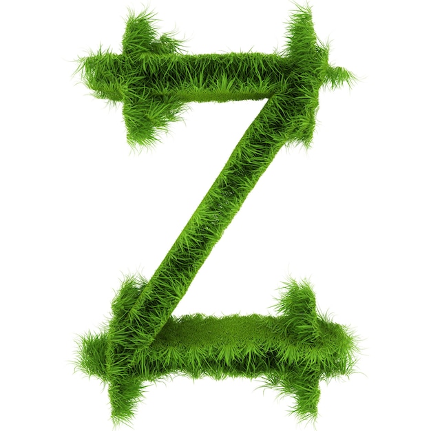 Letter Z gemaakt van bloemen en gras geïsoleerd op wit. 3D illustratie.