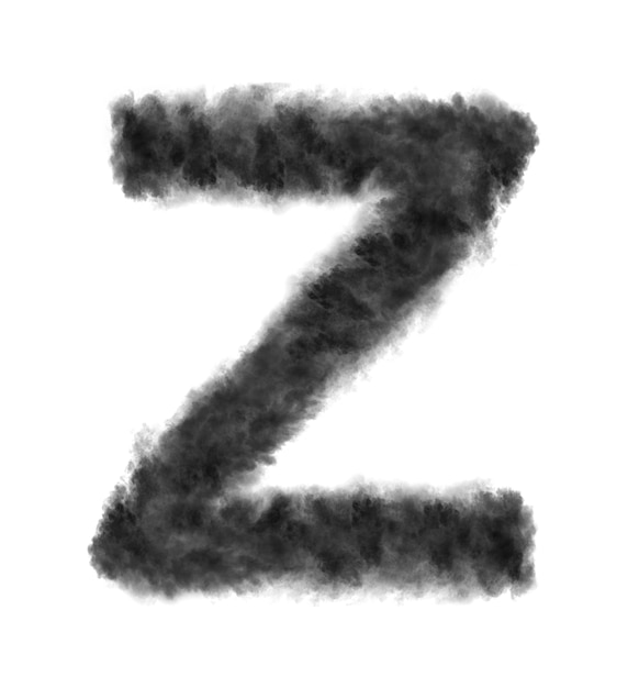 Photo letter z made from black clouds or smoke on a white with copy space, not render.