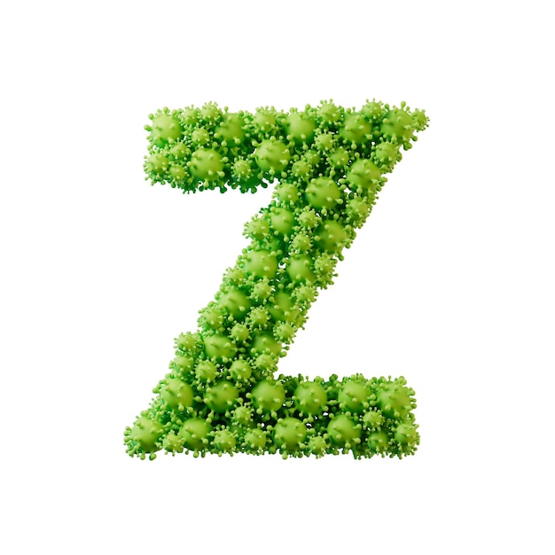 Letter Z made from a virus flu and germ molecule 3D Rendering