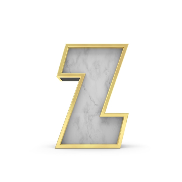 Буква Z Мраморный и золотой шрифт 3D рендеринг