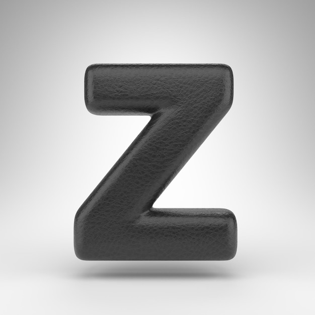 Letter Z uppercase on white background. Black leather 3D rendered font with skin texture.