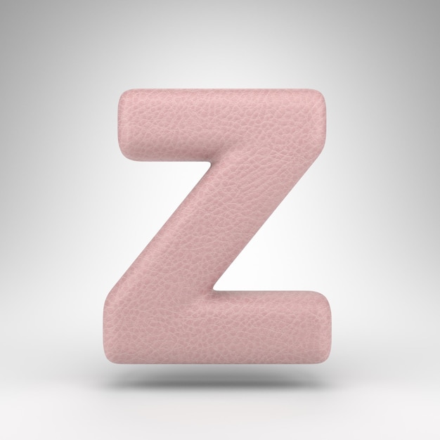 Letter Z uppercase on white background. Pink leather 3D rendered font with skin texture.