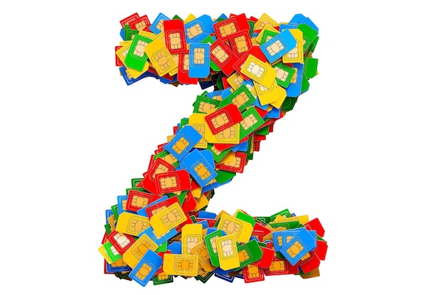 Letter Z van gekleurde SIM-kaarten 3D-rendering