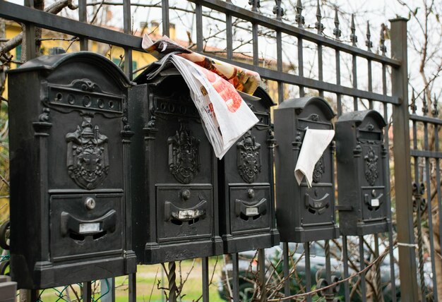 Letterboxes at the street in metal