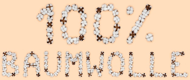 Lettering 100 Baumwolle from German language means cotton made of cotton flowers Organic Concept