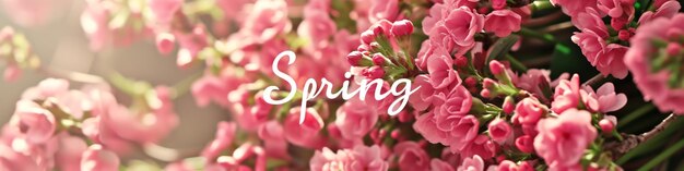Lettering lente met planten bladeren en kleurrijke bloemen bloemen achtergrond Hallo lente 1 maart