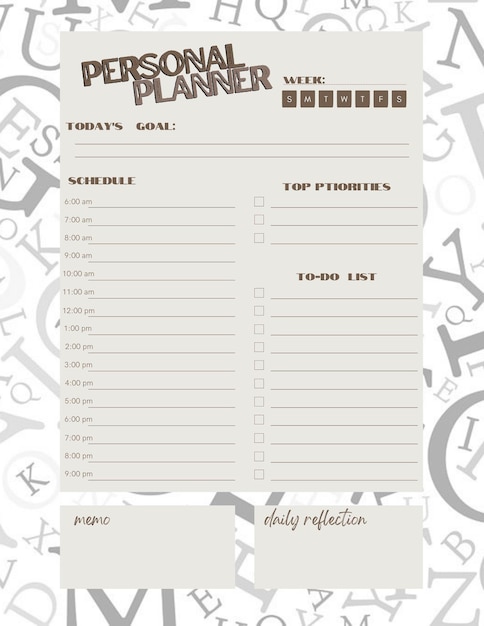 Lettering planner afdrukbare sjabloon digitale lege pagina