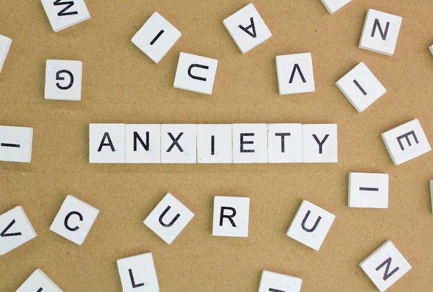 letters of the alphabet with the word Anxiety the concept of concern for something