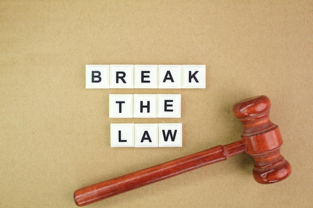 letters of the alphabet with the word break the law. the concept of not complying with the law