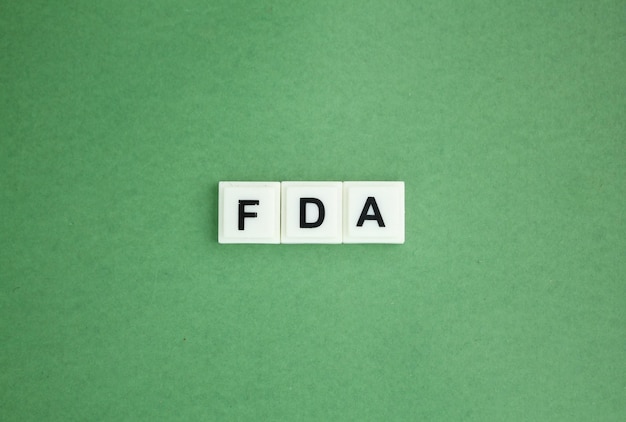 Photo letters of the fda alphabet or with the word food and drug administration