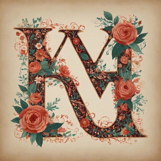 Photo a letters is painted with flowers and vines