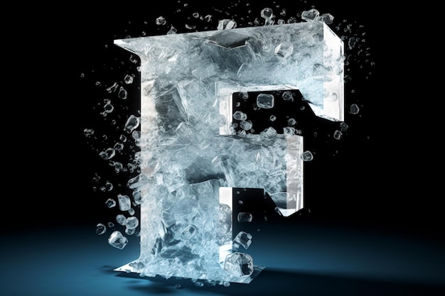 写真 透明な氷と白と青のクリスタルで作られた文字ロゴ