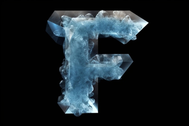 Letters logo made of transparent ice and crystals white and blue