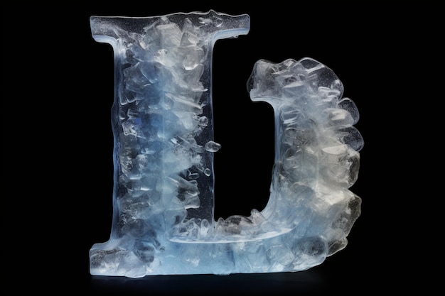 Photo letters logo made of transparent ice and crystals white and blue