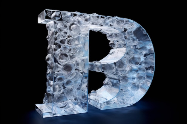 Letters logo made of transparent ice and crystals white and blue