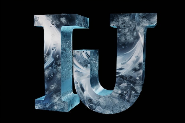 Photo letters logo made of transparent ice and crystals white and blue