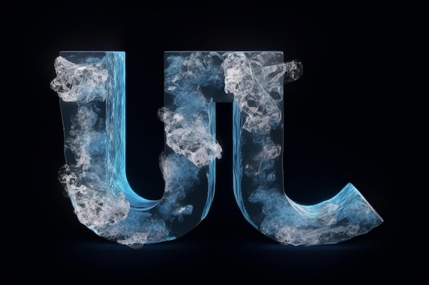 Letters logo made of transparent ice and crystals white and blue