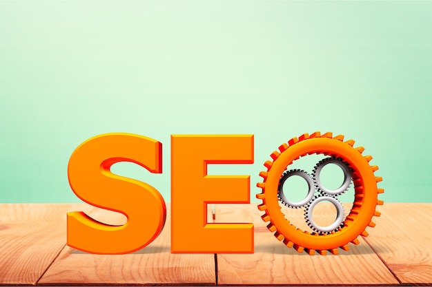 letters seo on wooden table over green background