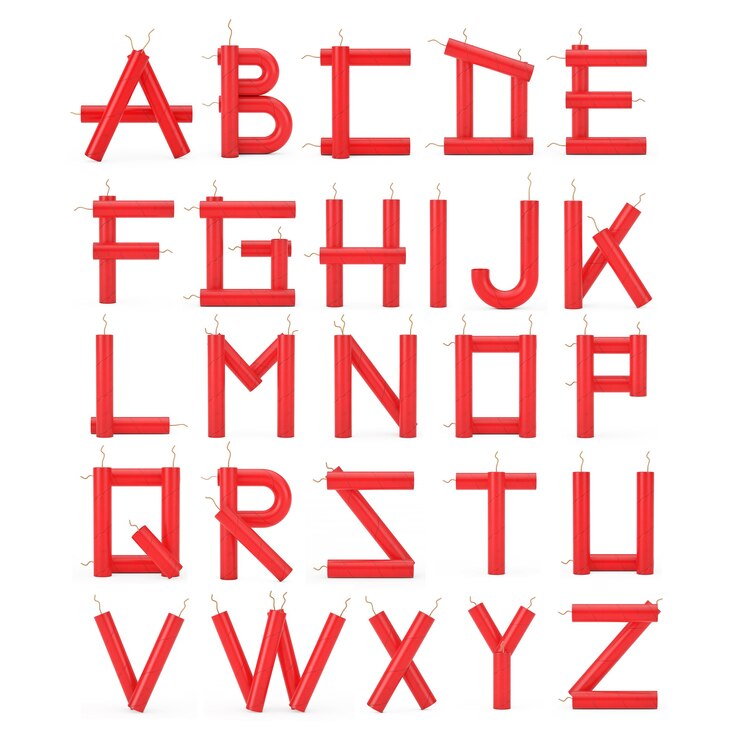 Photo 白地にダイナマイトスティックアルファベットコレクションとして設定された文字。 3dレンダリング