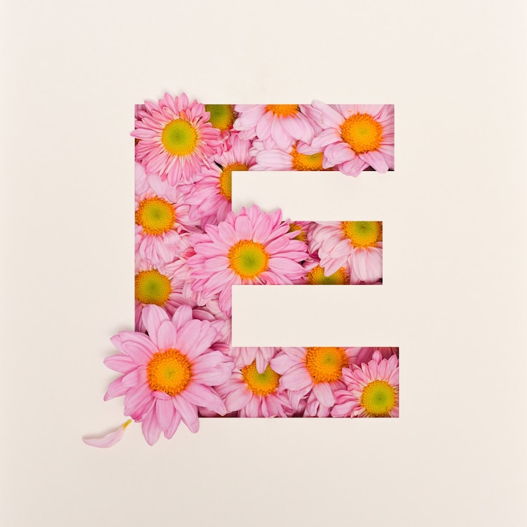 Foto lettertypeontwerp, abstract alfabet lettertype met roze bloem, realistische bloemtypografie - e.