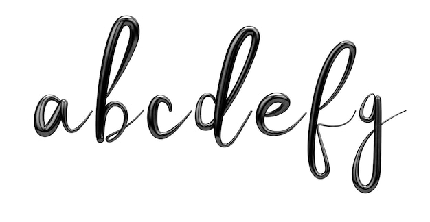 Lettes abcdefg zwart handgeschreven script lettertype 3D-rendering