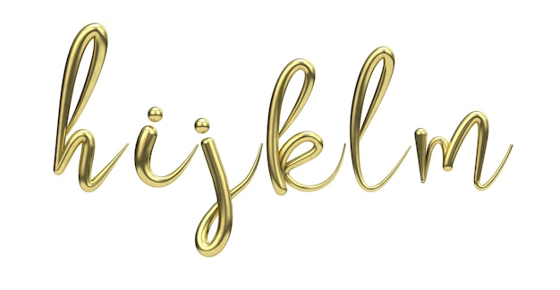 Photo lettes h i j k l m gold handwritten script font 3d rendering