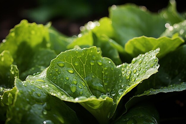 Lettuce Leaves Glistening in Morning Dew