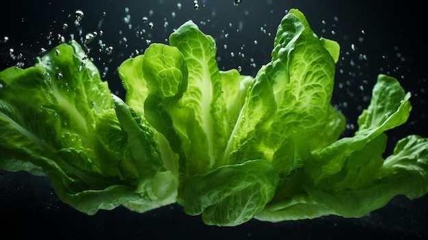 Photo lettuce leaves in motion