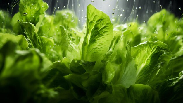 Lettuce leaves in motion