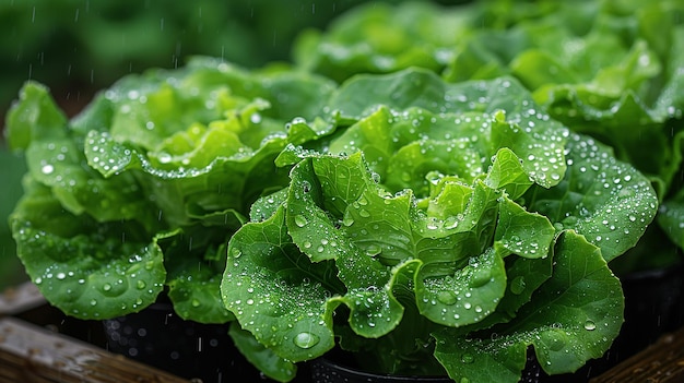 lettuce in a pot with water drops