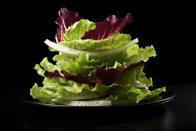 Lettuce Salad on Plate Side View