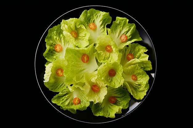 Photo lettuce salad on plate top view