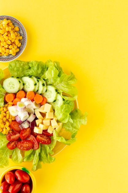 Lettuce salad with tomato, cheese and vegetables