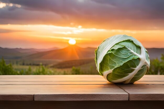 Lettuce on a table at sunset