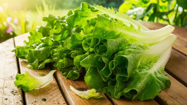 lettuce on a table with a spray of water