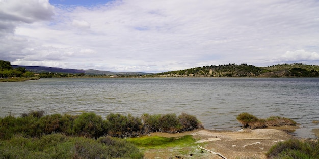 Leucate lake in the south of France in Languedoc Roussillon in France with Mediterranean Sea in french Aude