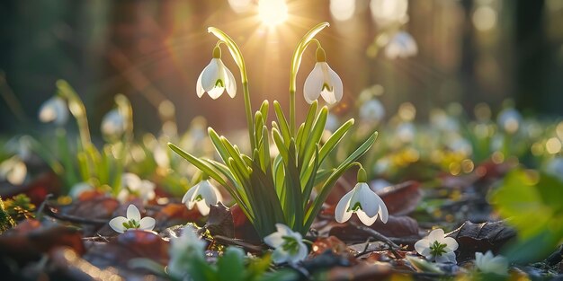 Leucoma Springtime snowflake flowers in the forest Generative Ai