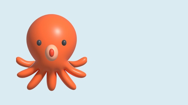 Leuk 3D octopus personage in oranje kleur met zwarte ogen op een blauwe achtergrond