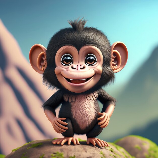 Leuk 3D-personage van de chimpansee.