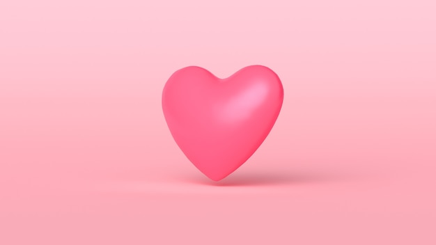 Leuk 3D Rood Hart op Roze Achtergrond. Sweet Heart wenskaart sjabloon minimaal Concept. 3D render illustratie