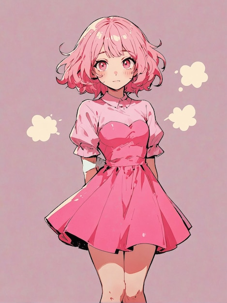 Leuk anime meisje in roze jurk mode illustratie achtergrond patroon